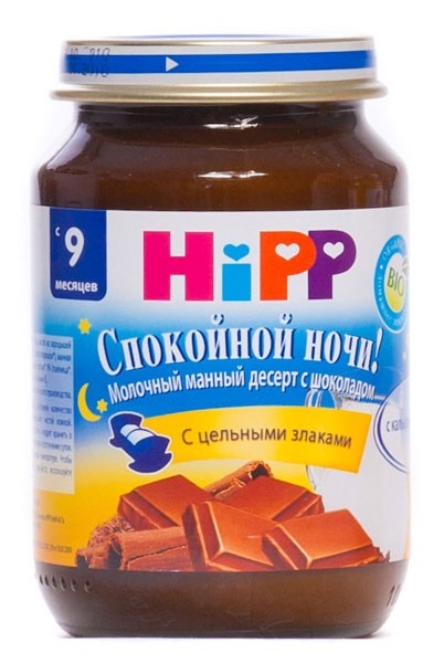 Молочный десерт Hipp «Спокойной ночи» манный с шоколадом